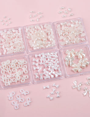 Jello Jello - Round & Ribbon Pearl Set (6 types nail charm)