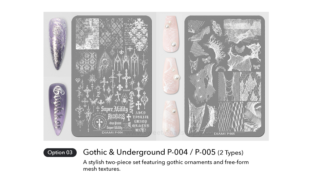 DIAMI - Nail Stamping Art Plates 5 Set (P001-P005) + Stamper/Lint Roller/Roller Refill Gifts