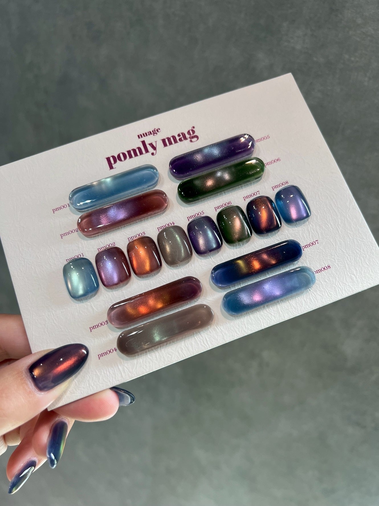 ジェルネイル・ネイルシール nuage pomly mag Echo flash gel Nuage - Pomly Mag Gel Nail Set (Pm001 - Pm008) + clear swatch tiles (8