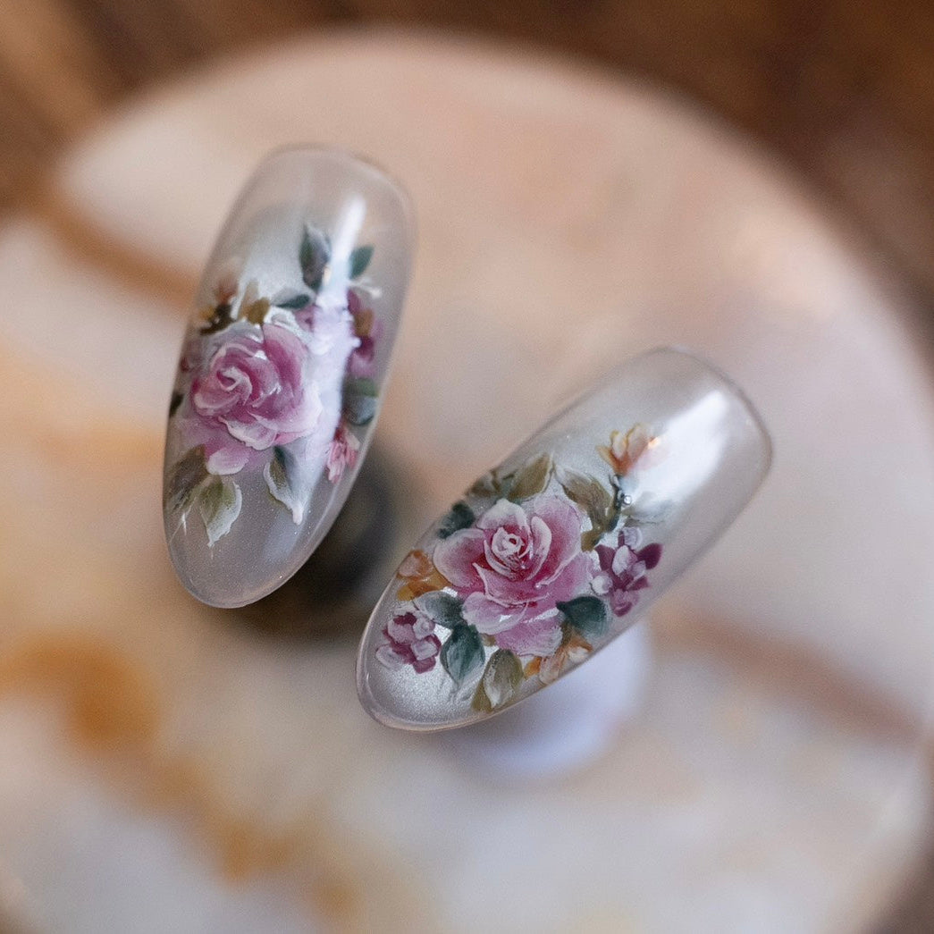 Ginanail - Online Course Vintage Embossed Rose Bouquet Nail Art Design
