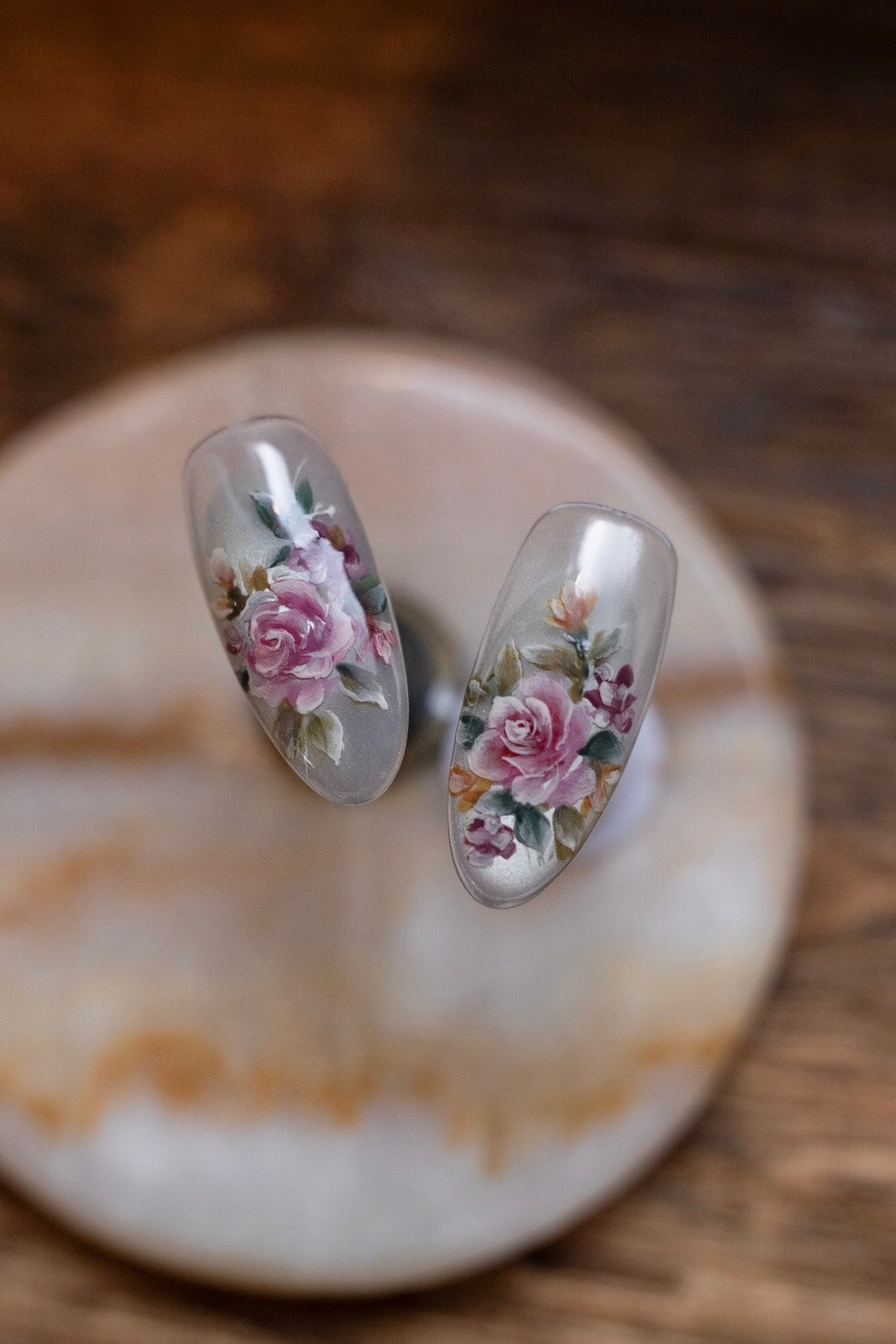 Ginanail - Online Course Vintage Embossed Rose Bouquet Nail Art Design
