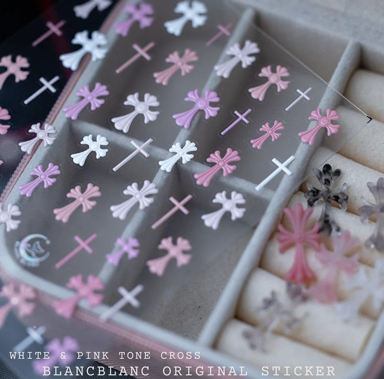Blanc Blanc - (s323) White and Pink Tone Cross Stickers