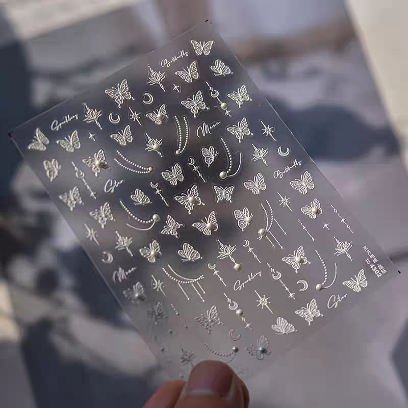 4302 - Self-Adhesive White Celestial Butterfly Nail Stickers (Pearl)