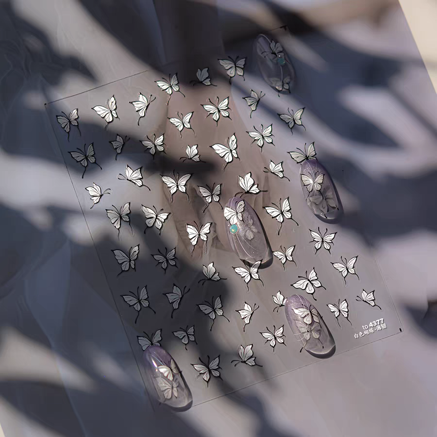 4377 - Self-Adhesive White Butterfly Nail Stickers