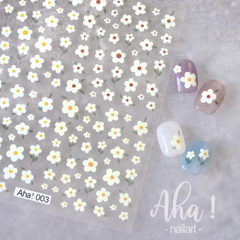 Aha003 - Self-Adhesive Aha White Flowers Nail Stickers