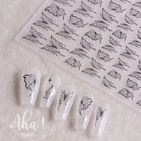 Aha065-04 - Self-Adhesive Aha Butterfly Nail Stickers (Silver)