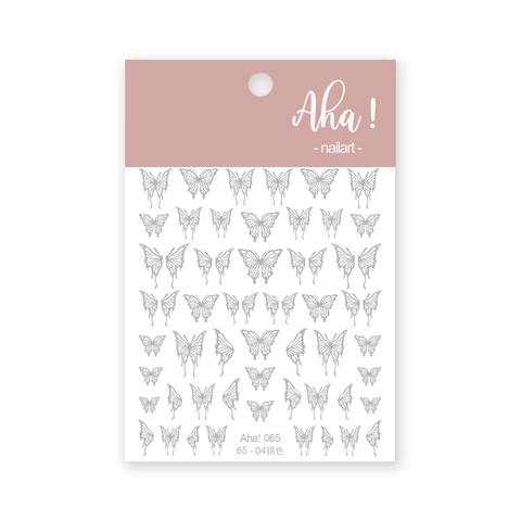 Aha065-04 - Self-Adhesive Aha Butterfly Nail Stickers (Silver)