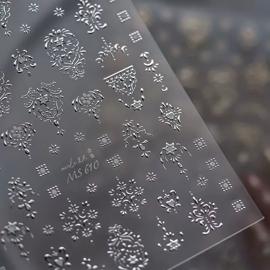 MS610(S) - Self-Adhesive Intricate Nail Stickers (Silver)