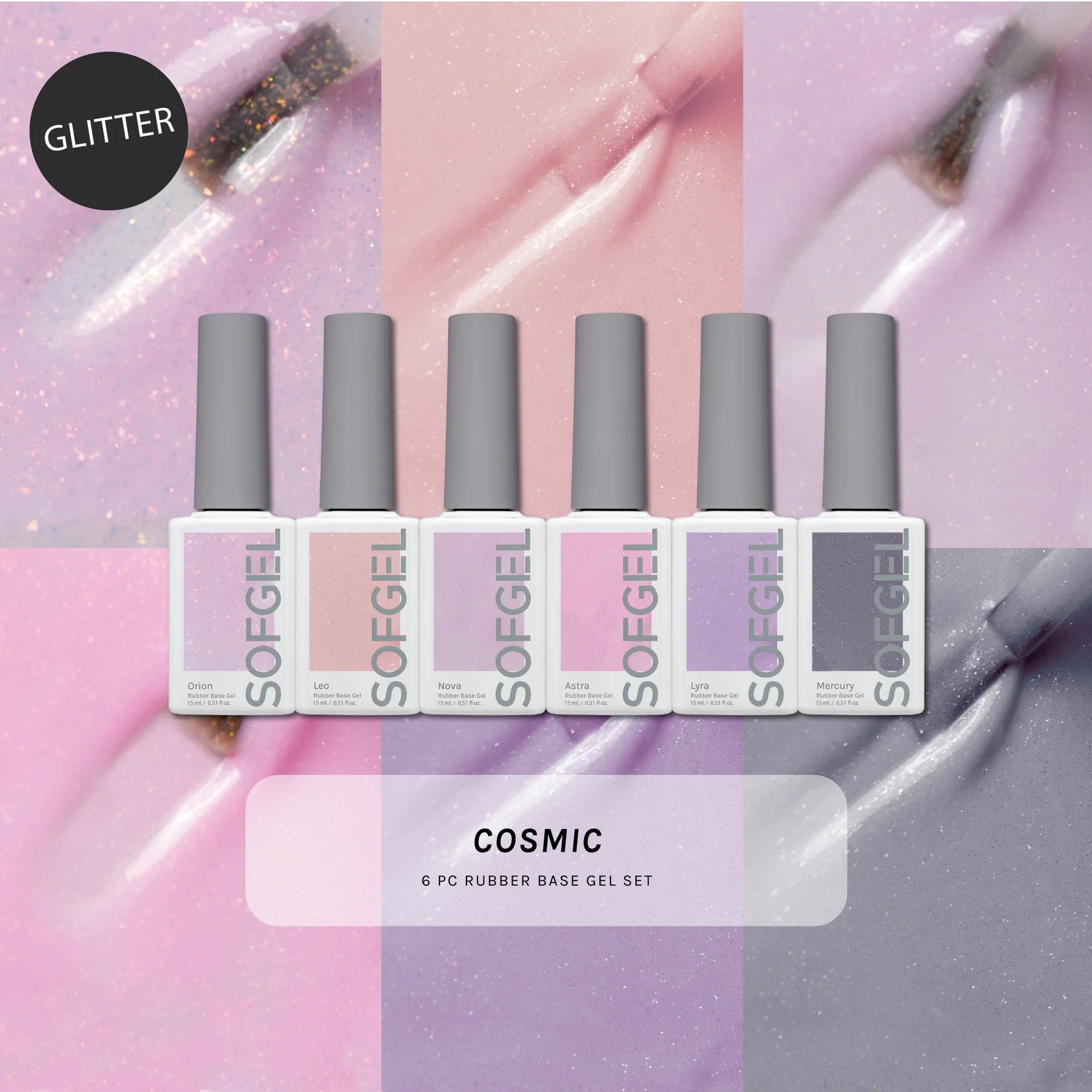 Cosmic Rubber Base Gel - Set of 6 Colors