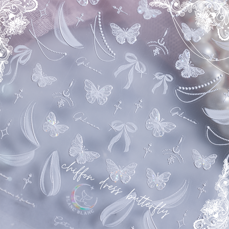 Blanc Blanc - (S460) Chiffon Dress Butterfly Sticker - White