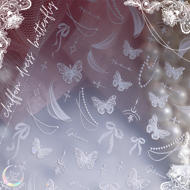 Blanc Blanc - (S460) Chiffon Dress Butterfly Sticker - White