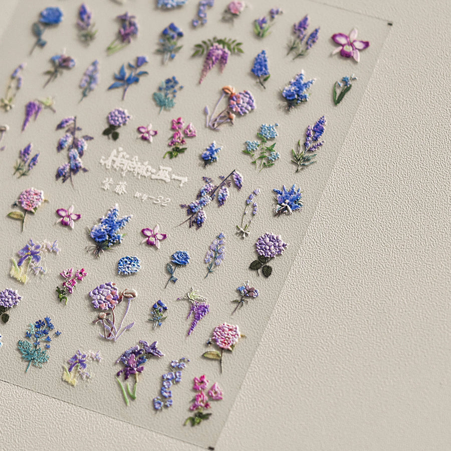 WY32 - Self-Adhesive Spring Flowers Nail Stickers