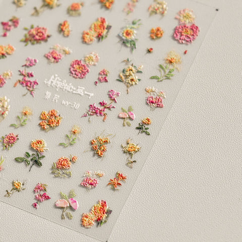 WY30 - Self-Adhesive Spring Flowers Nail Stickers