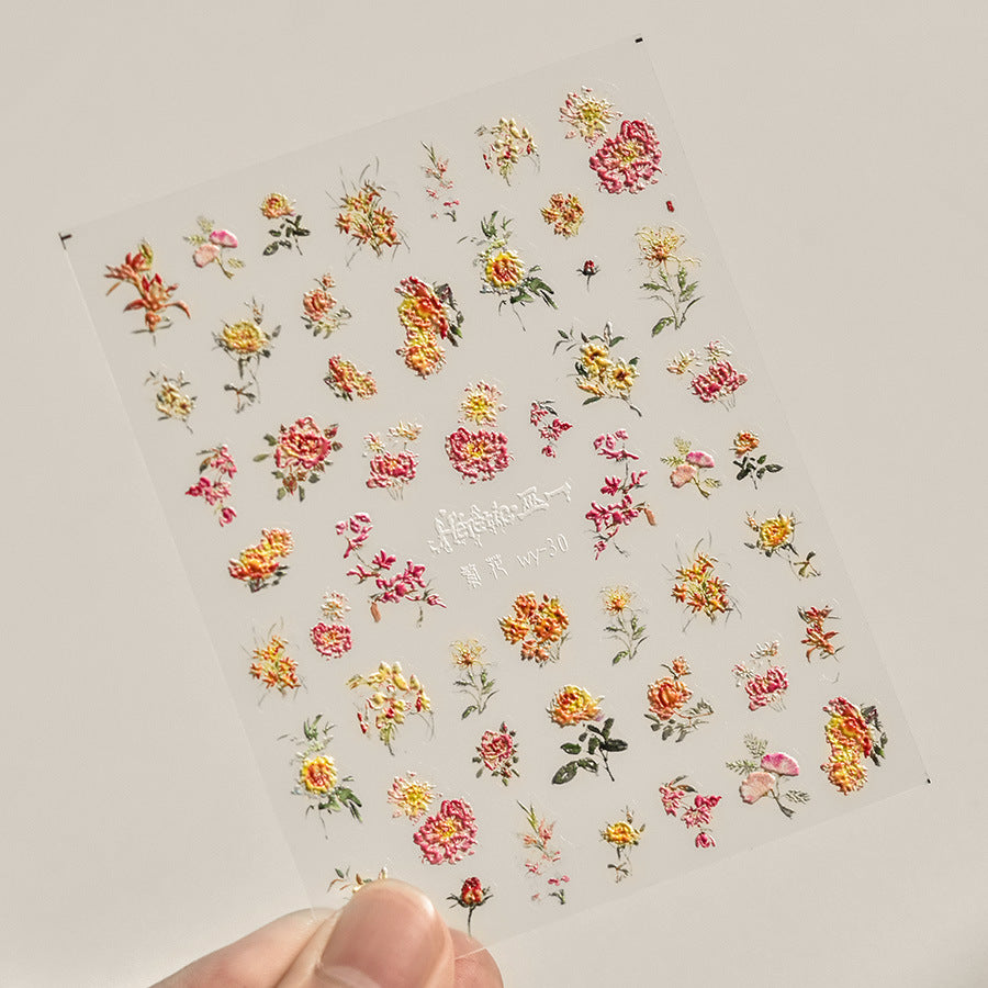 WY30 - Self-Adhesive Spring Flowers Nail Stickers