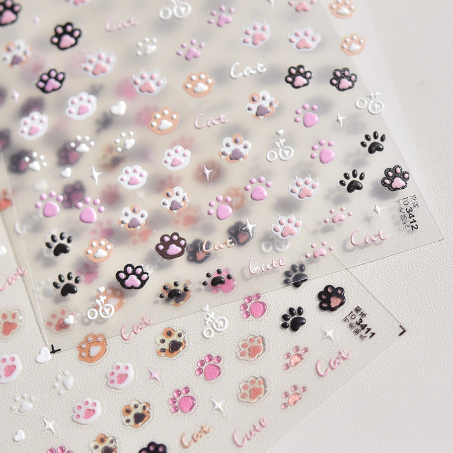 3412 - Self-Adhesive Cute Cat Paw Nail Stickers