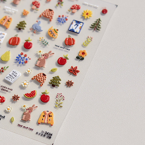 3434 - Self-Adhesive Autumn Cute Cartoon Nail Stickers