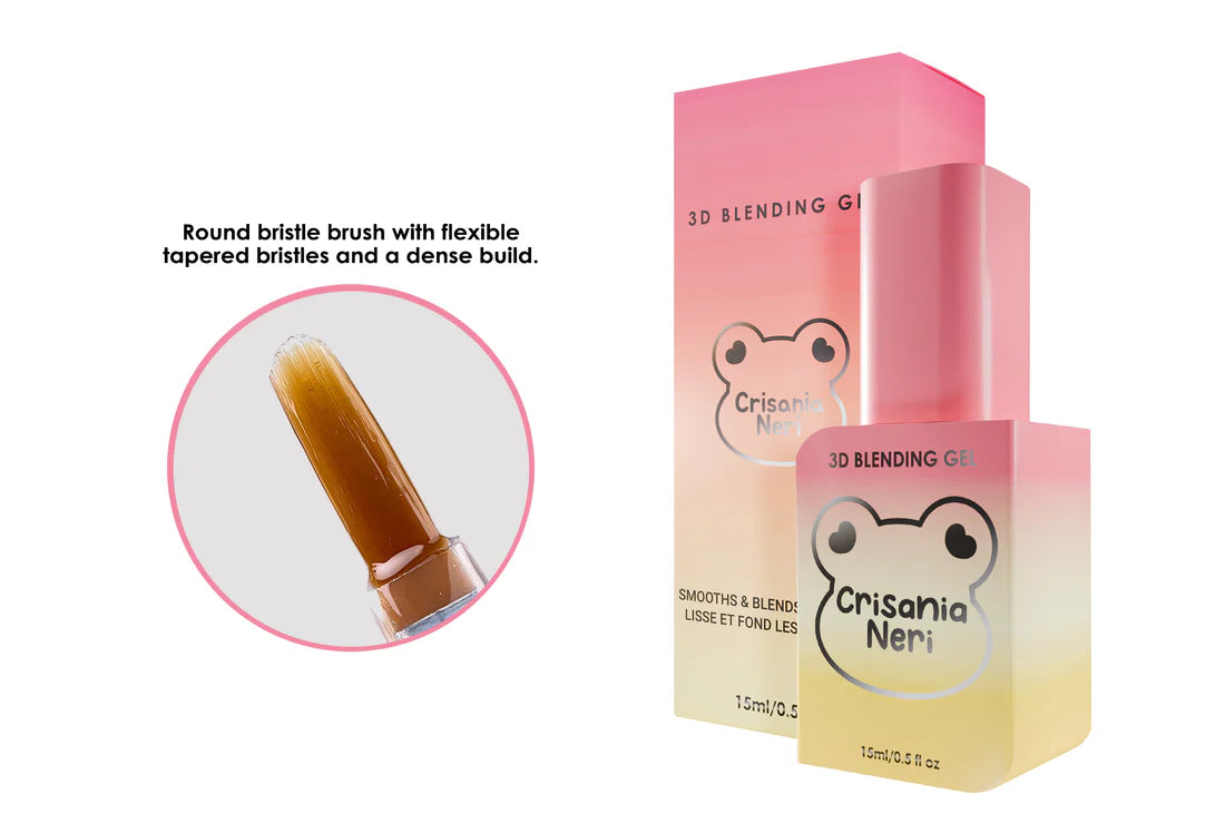Crisania Nerina 3D Blending Gel with packaging and close-up of brush on a white background