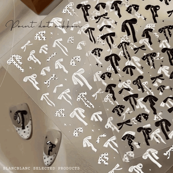 Blanc Blanc - White Polka Dot Ribbon Sticker (s391)