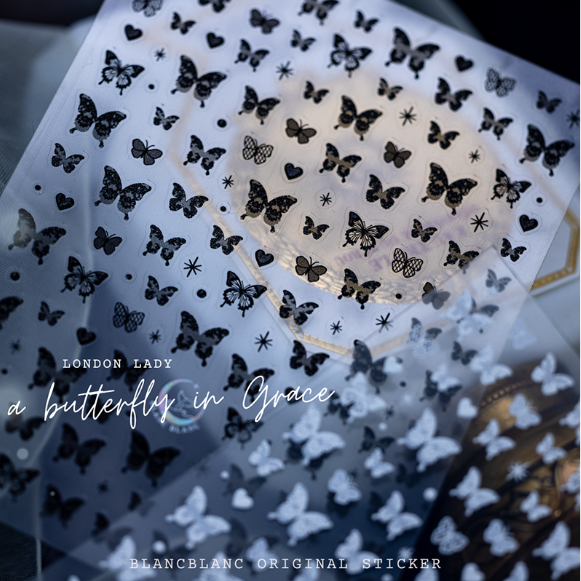 Blanc Blanc - Black, White London Lady Butterfly Sticker [s339, s340]