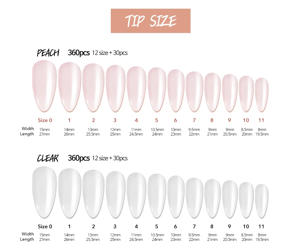 DIAMI Canoe Nail Tip Extensions [Peach and Clear]