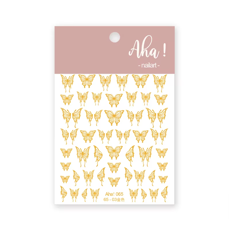 Aha065-03 - Self-Adhesive Aha Butterfly Nail Stickers (Gold)