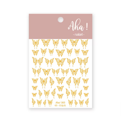 Aha065-03 - Self-Adhesive Aha Butterfly Nail Stickers (Gold)