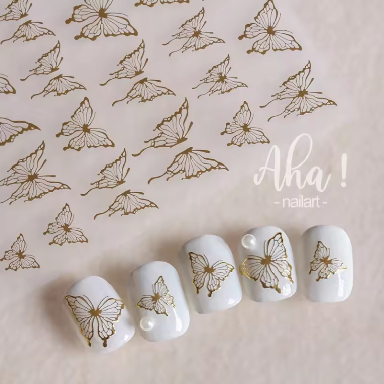 Aha065-03 - Self-Adhesive Aha Butterfly Nail Stickers (Gold)