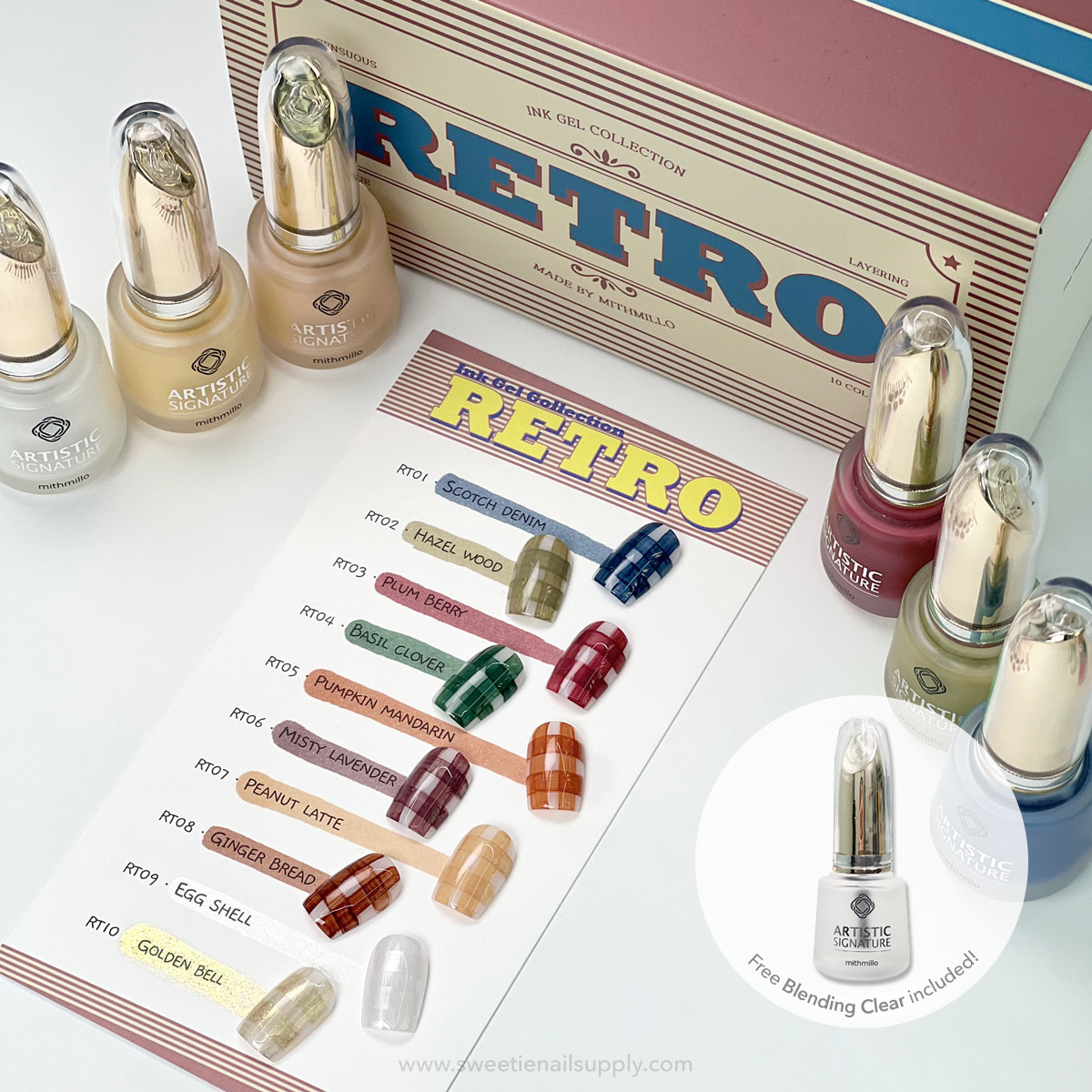 Mithmillo Artistic Signature - Retro Series RT01-RT10 + Blending Clear Gel (10 ink gels)