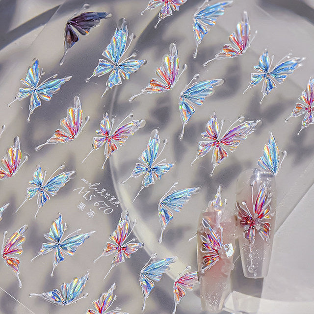 MS670 - Self-Adhesive Holographic Butterfly Nail Stickers