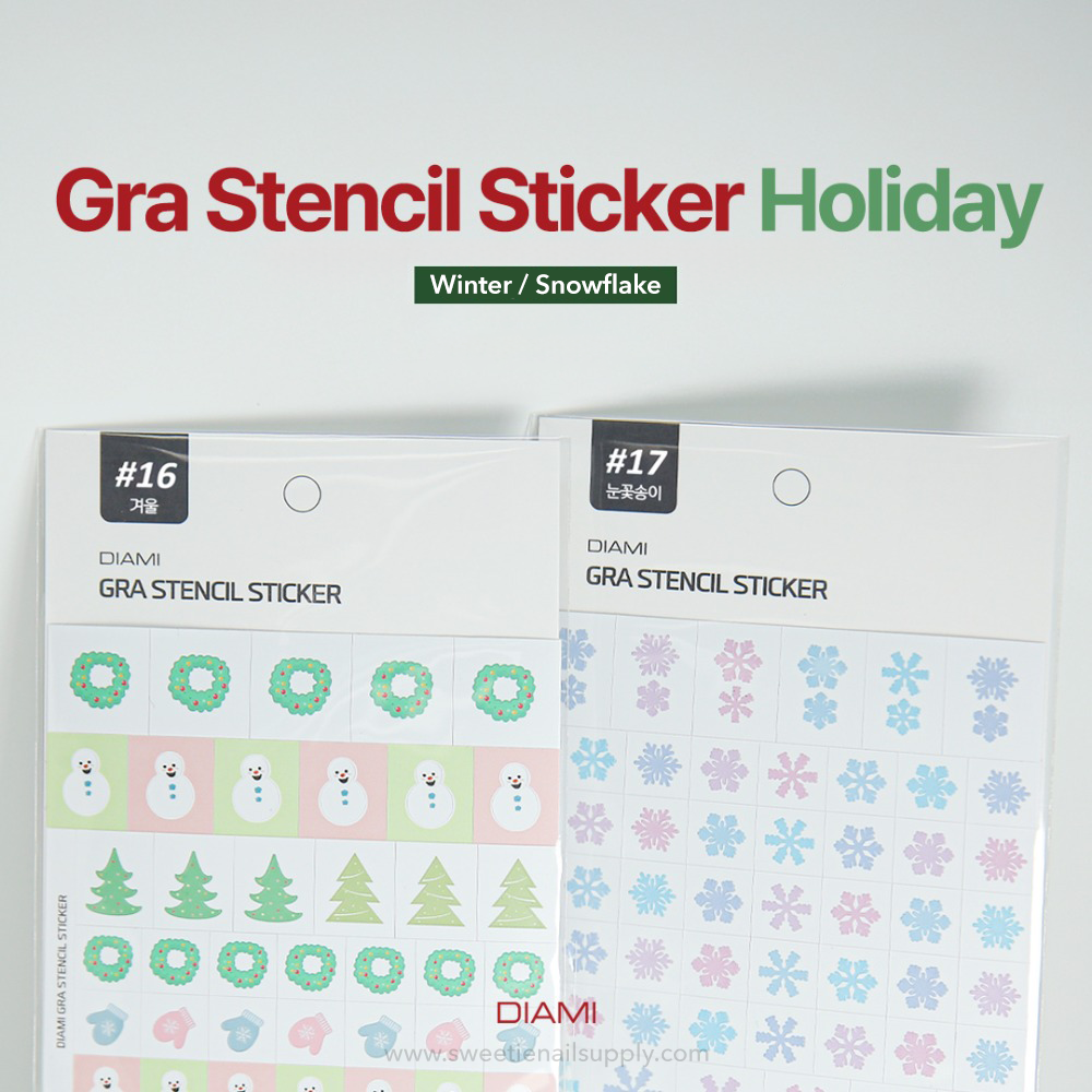 DIAMI - Gradient Stencil Stickers 2 Type Set (16 Winter + 17 Snowflake)