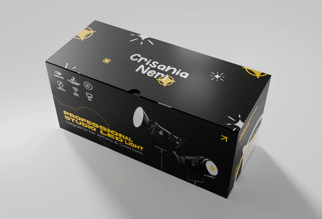 Crisonia Nea professional studio light packaging box on a gray background