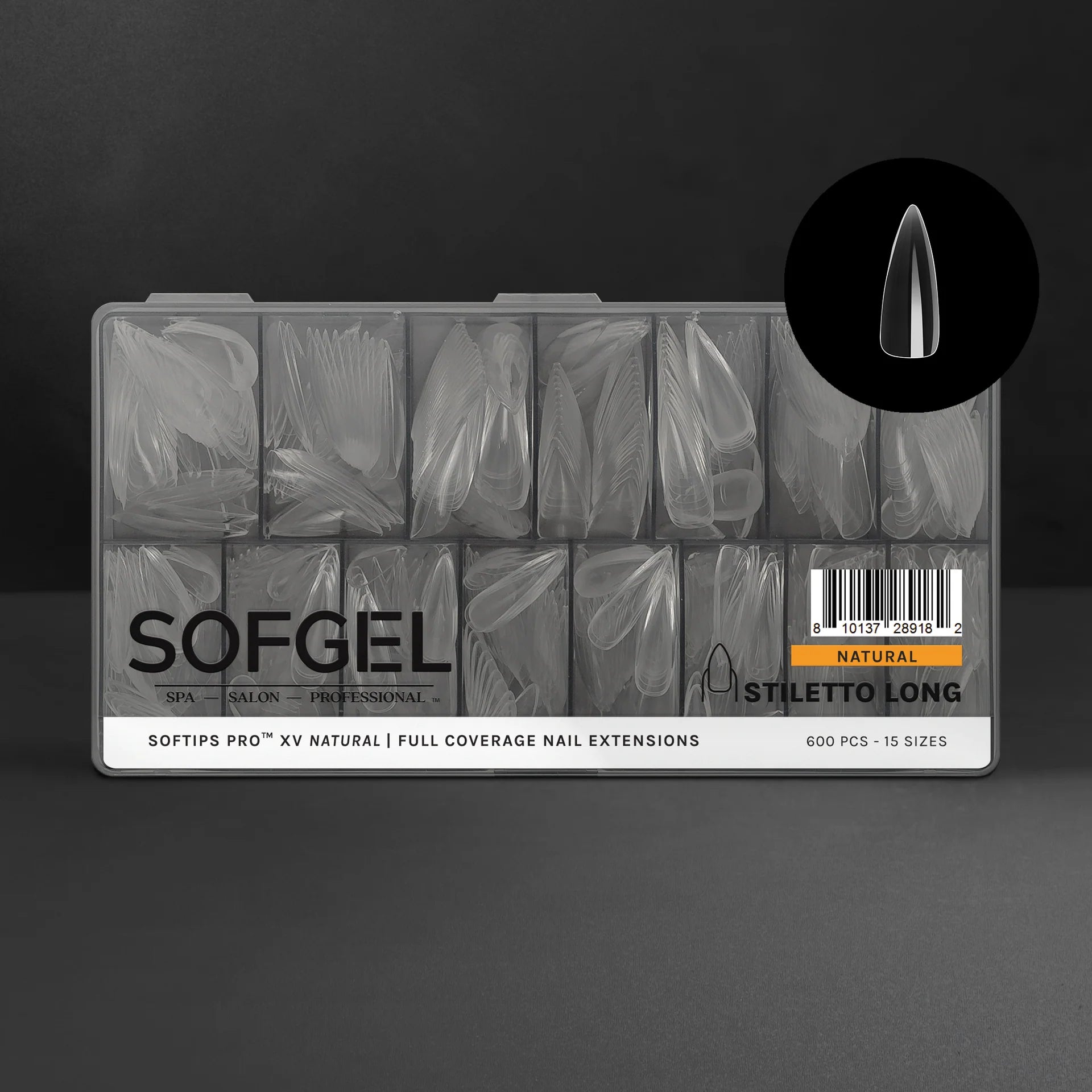 SOFGEL - SOFTIPS PRO XV Natural Stiletto Long - 600pcs