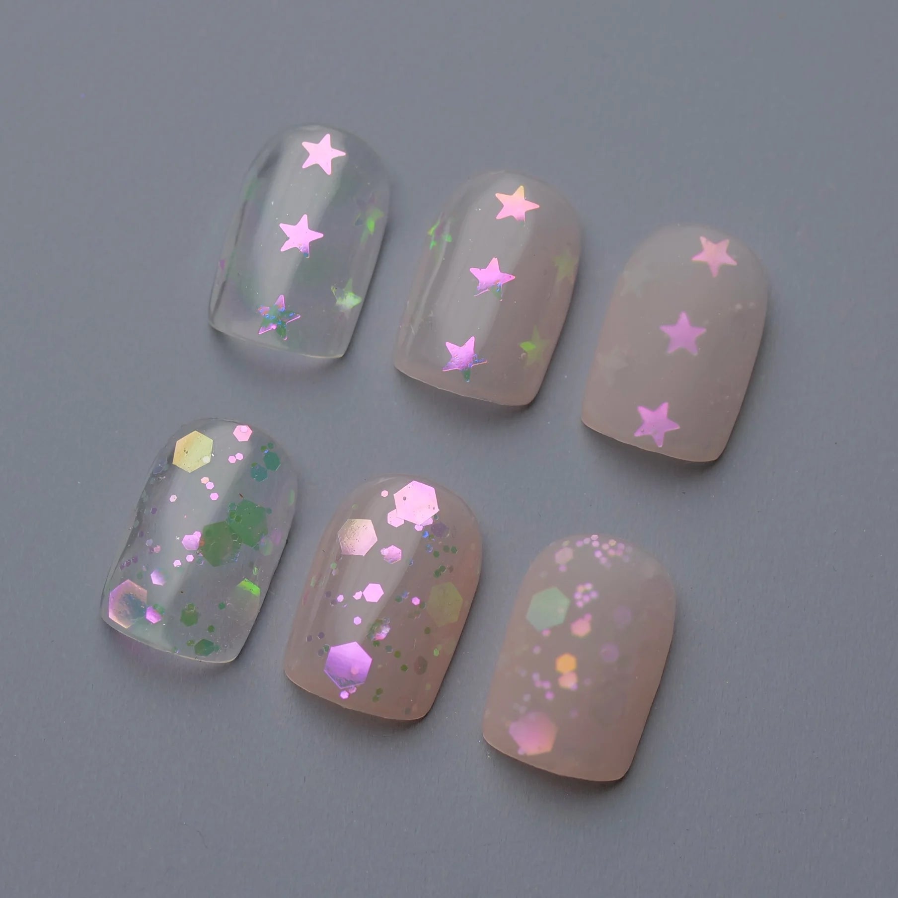 Ungu Nails - Pixie Pink Hologram (Star + Hexagon)