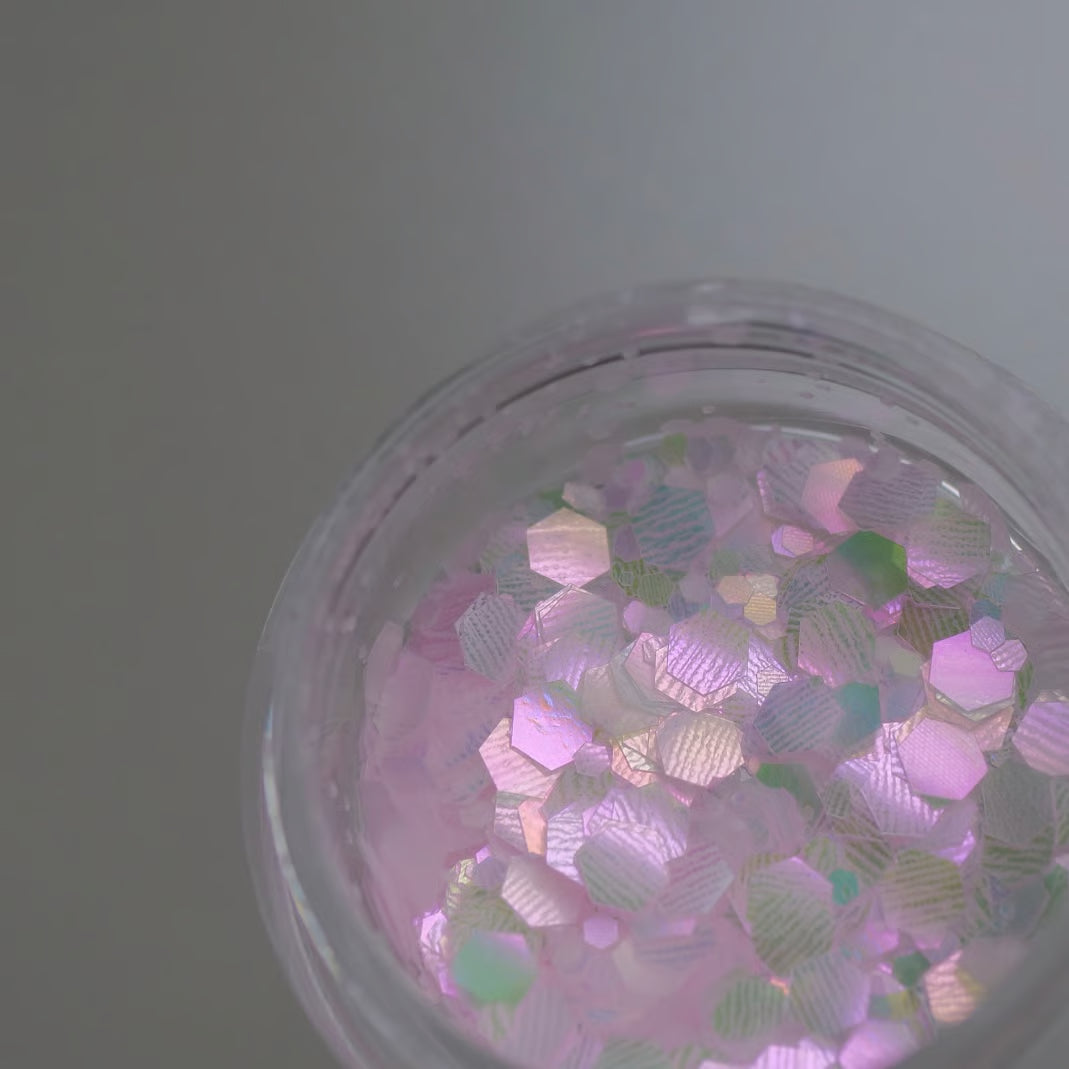Ungu Nails - Pixie Pink Hologram (Star + Hexagon)