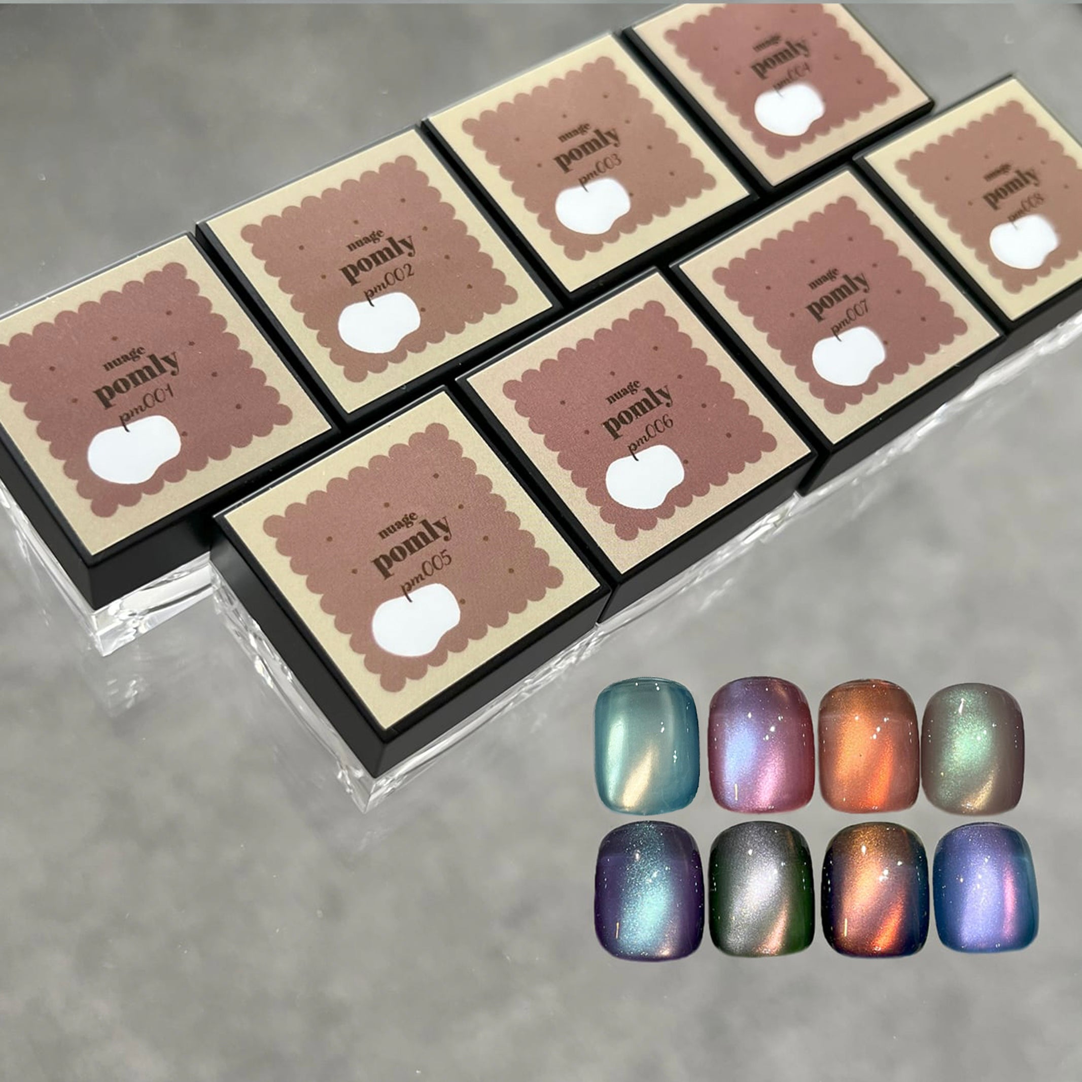 ジェルネイル・ネイルシール nuage pomly mag Echo flash gel Nuage - Pomly Mag Gel Nail Set (Pm001 - Pm008) + clear swatch tiles (8