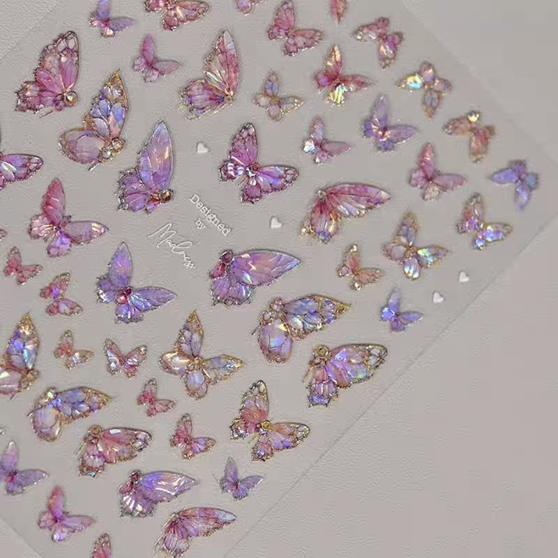 3771 - Self-Adhesive Glass Stain Butterfly Nail Stickers