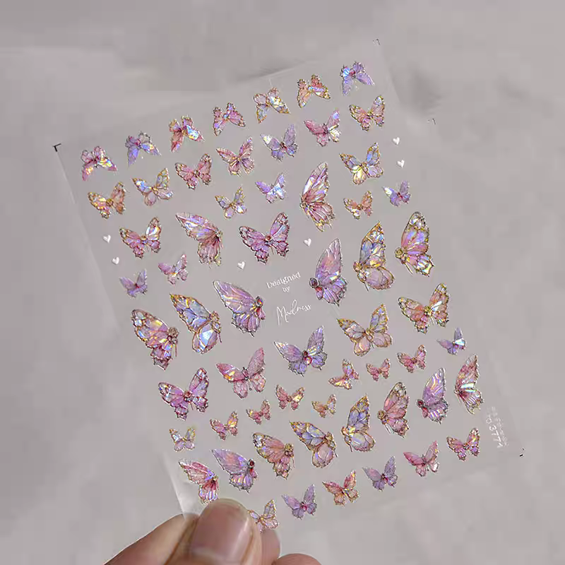 3771 - Self-Adhesive Glass Stain Butterfly Nail Stickers