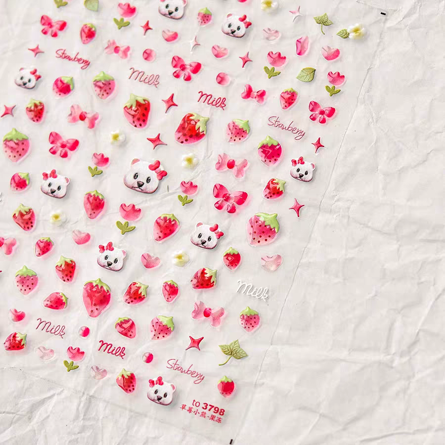 3798 - Self-Adhesive Strawberry Bear Nail Stickers
