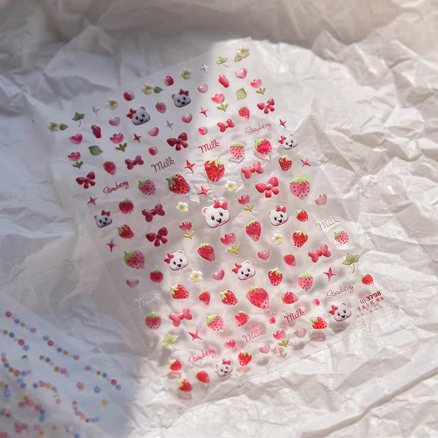 3798 - Self-Adhesive Strawberry Bear Nail Stickers