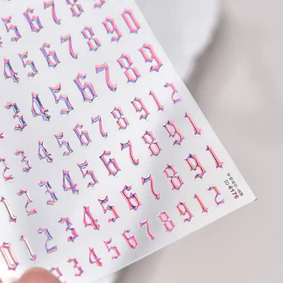 4176(P) - Self-Adhesive Gothic Numbers Nail Stickers (Pink)