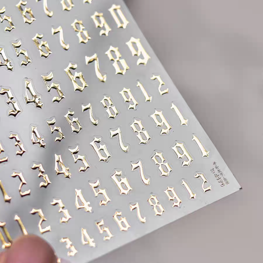 4176(G) - Self-Adhesive Gothic Numbers Nail Stickers (Gold)