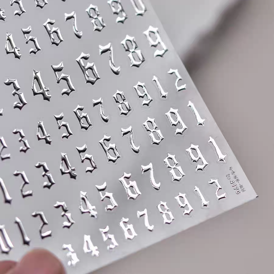 4176(S) - Self-Adhesive Gothic Numbers Nail Stickers (Silver)