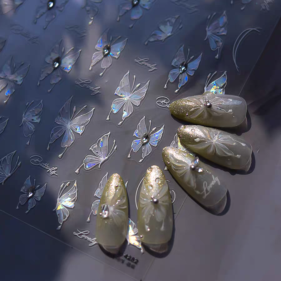 4252 - Self-Adhesive Holographic Butterfly Line Art Nail Stickers