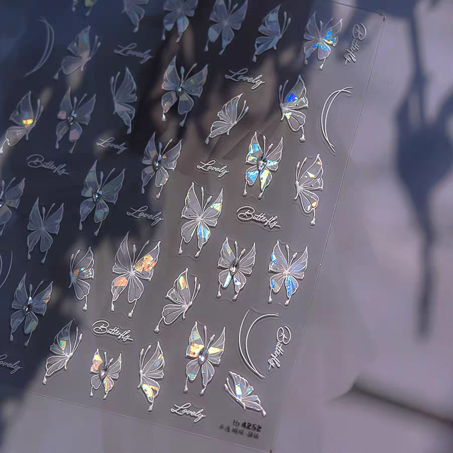4252 - Self-Adhesive Holographic Butterfly Line Art Nail Stickers