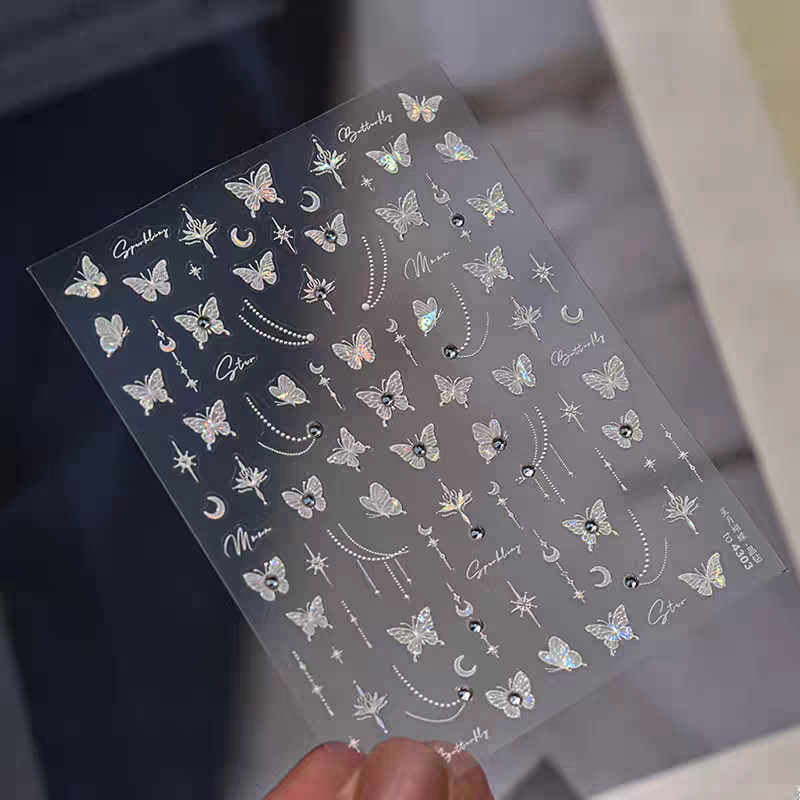 4303 - Self-Adhesive White Celestial Butterfly Nail Stickers (Jewel)