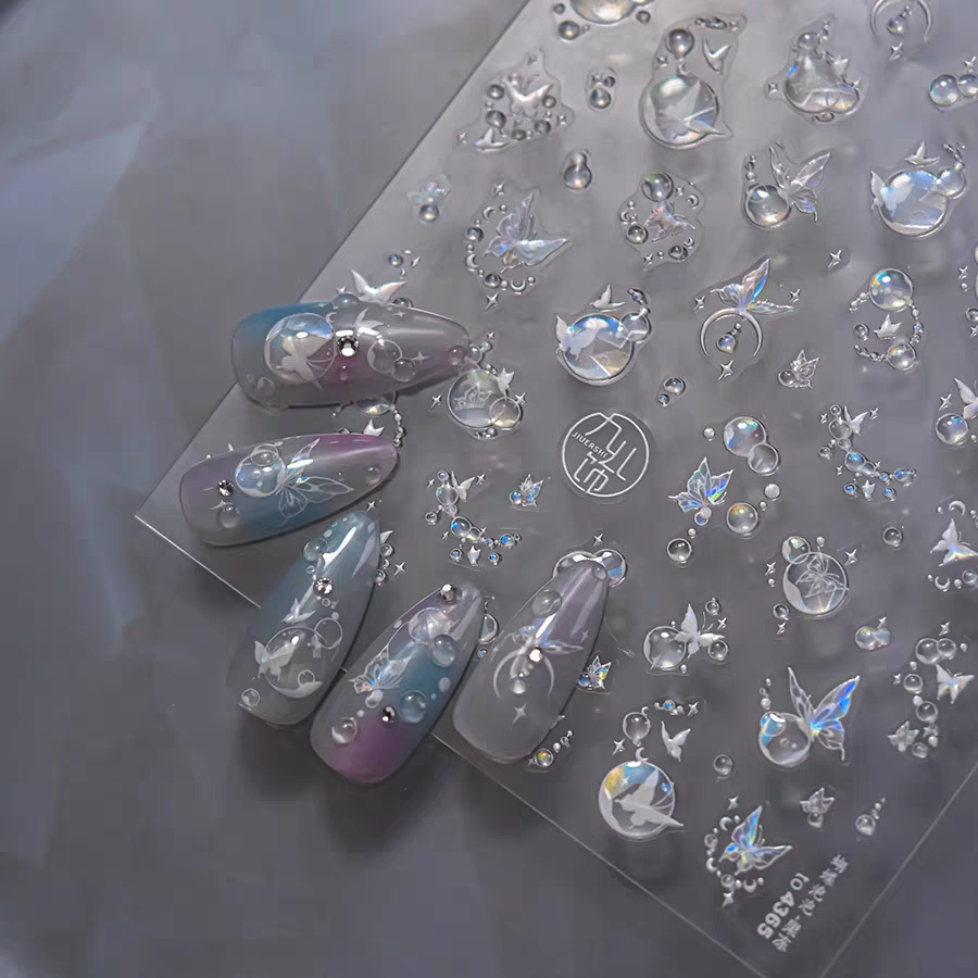 4365 - Self-Adhesive Bubbly Butterfly Nail Stickers (White)