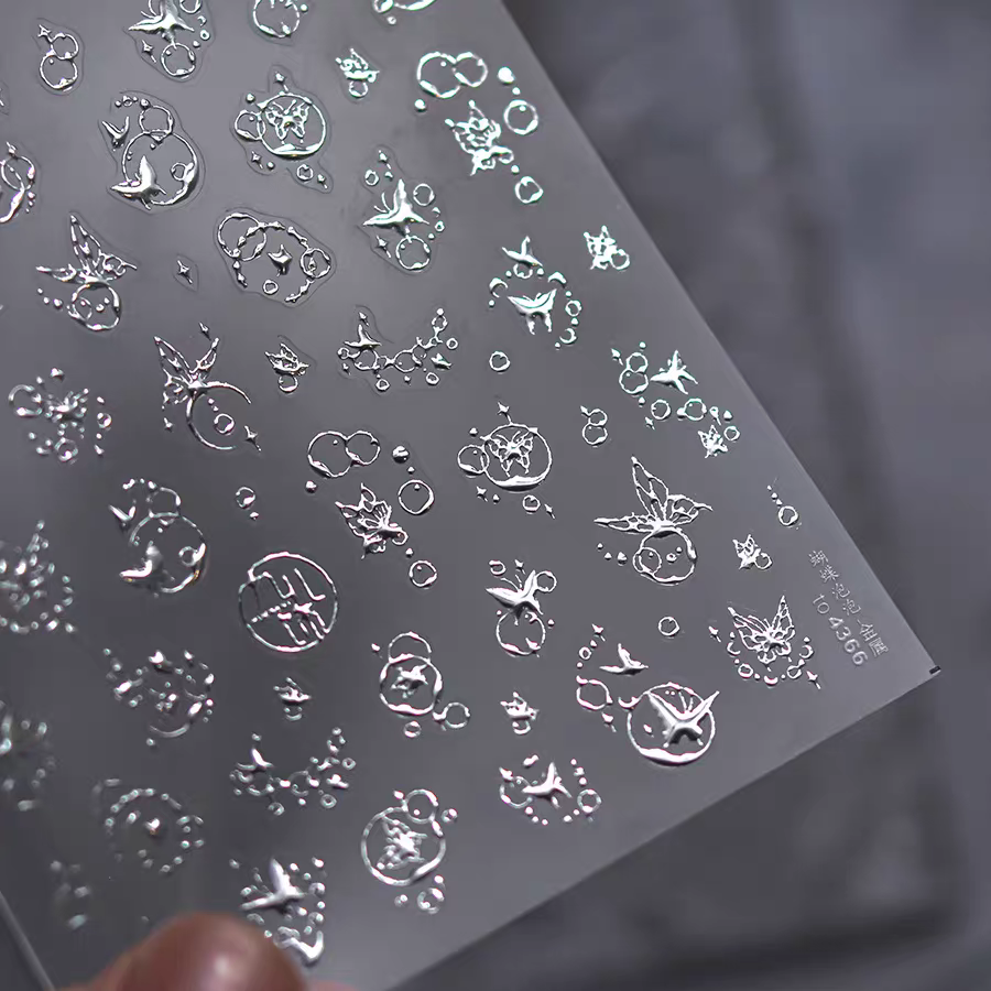 4366(S) - Self-Adhesive Bubbly Butterfly Nail Stickers (Silver)