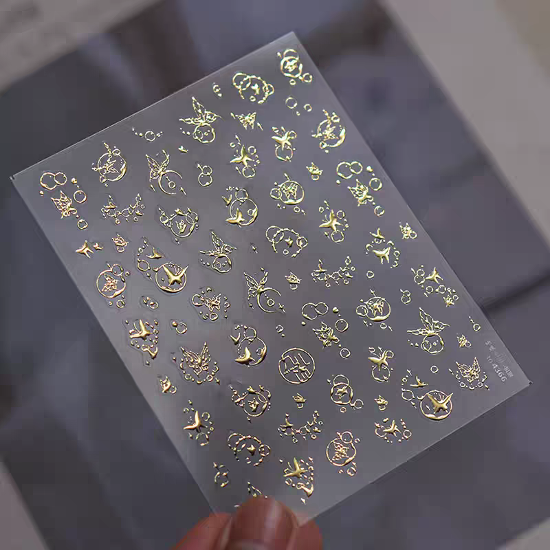 4366(G) - Self-Adhesive Bubbly Butterfly Nail Stickers (Gold)