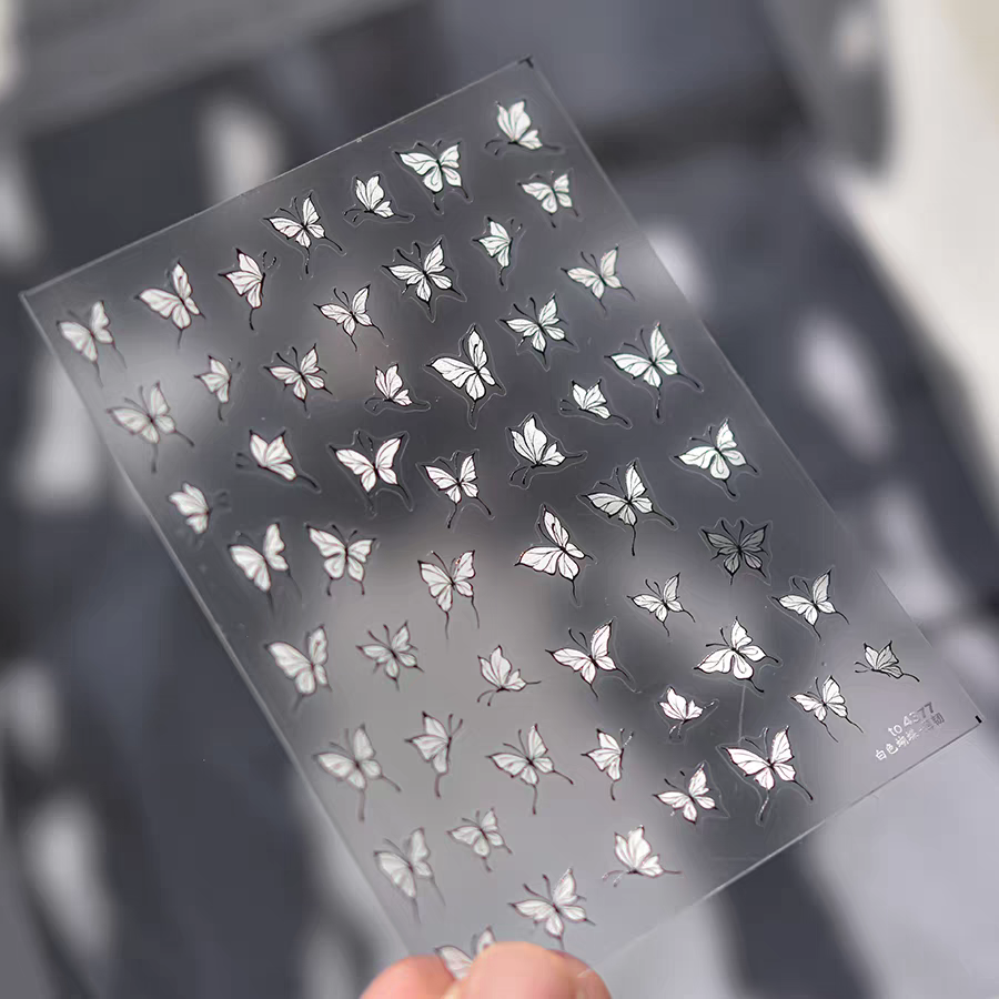 4377 - Self-Adhesive White Butterfly Nail Stickers