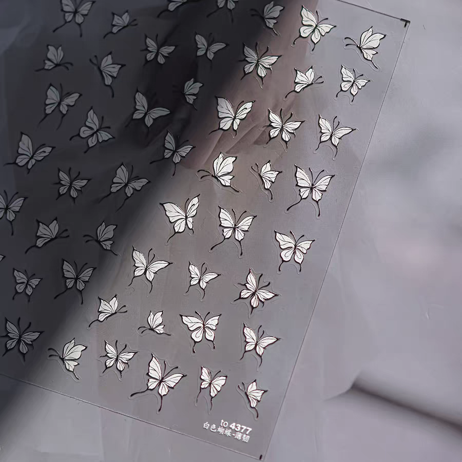 4377 - Self-Adhesive White Butterfly Nail Stickers